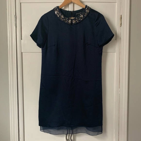 Club Monaco Dresses & Skirts - Club Monaco Navy Blue Silk Jewel Collar Dress